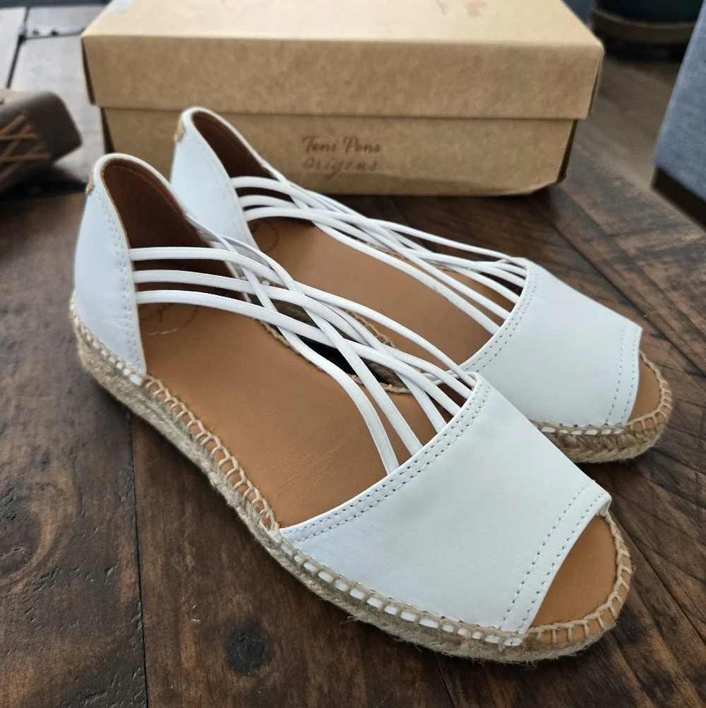 Toni Pons Women's Leather Ebre-p Espadrille Wedge Sandal. White. Size US 6.5. Ne